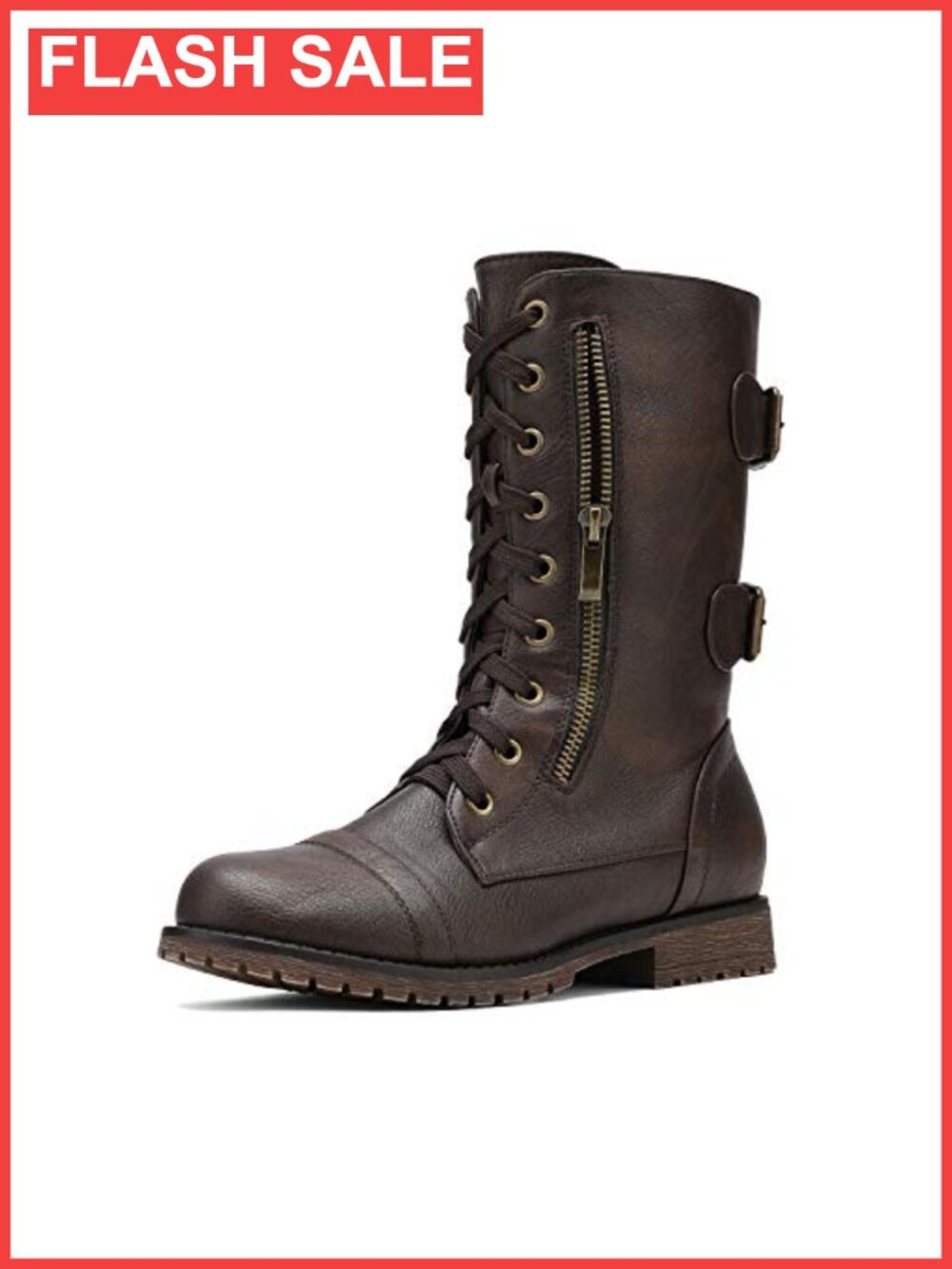 Women's Mid Calf Military Combat Boots Lace Up Zip Wallet Pocket Faux Fur